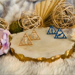 Gold and Blue Triangle Earrings Set